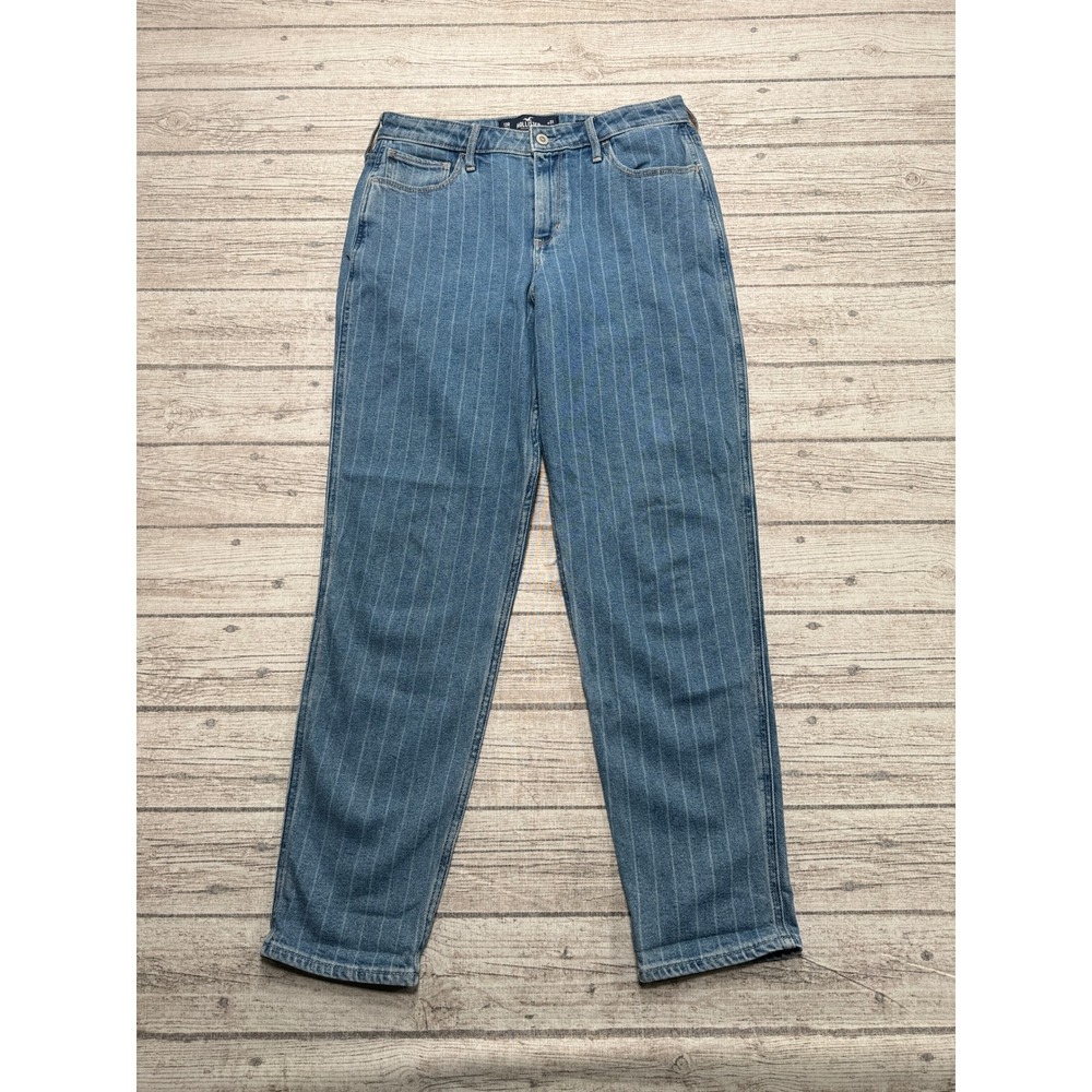 Hollister Mom Jeans Women's 13 Blue Denim Ultra High Rise Straight Leg Pinstripe
